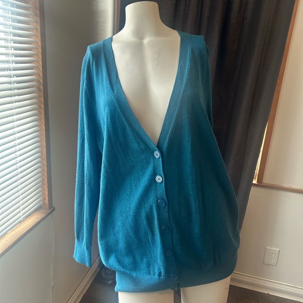 Classic Teal V-Neck Button Front Sweater Cardigan